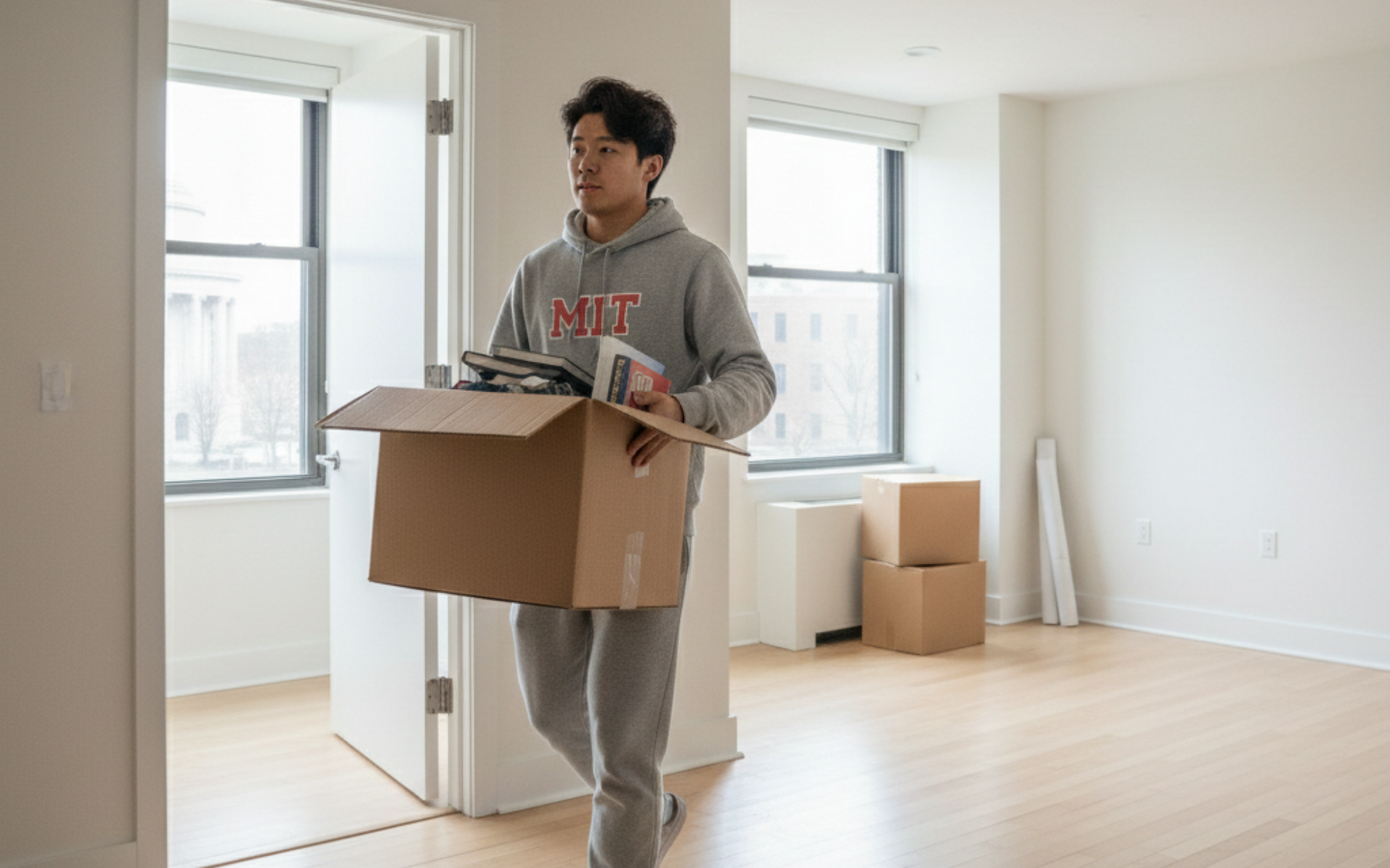 MIT graduate students planning off-campus housing budgets, accounting for upfront rent costs, sharing apartments with roommates, comparing commute trade-offs, and using tools like MIT housing listings, Facebook groups, and Zillow.